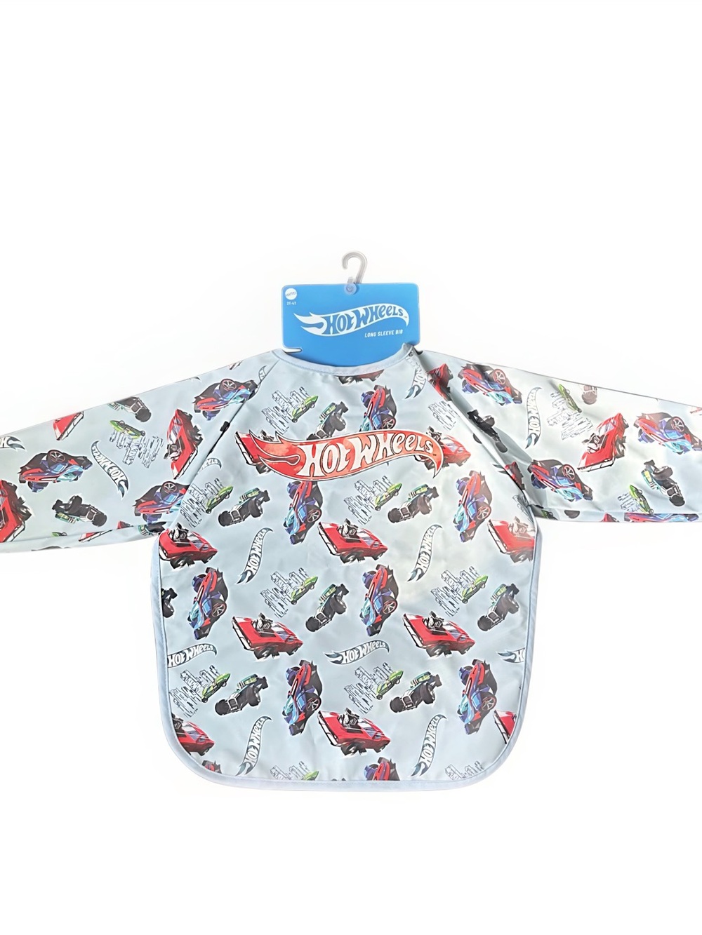 Kids' Hot Wheels Long Sleeve Bib - Light Blue with Car Print (2T-3T)